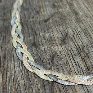 Vintage tri-toned sterling silver weaved 20-inch necklace